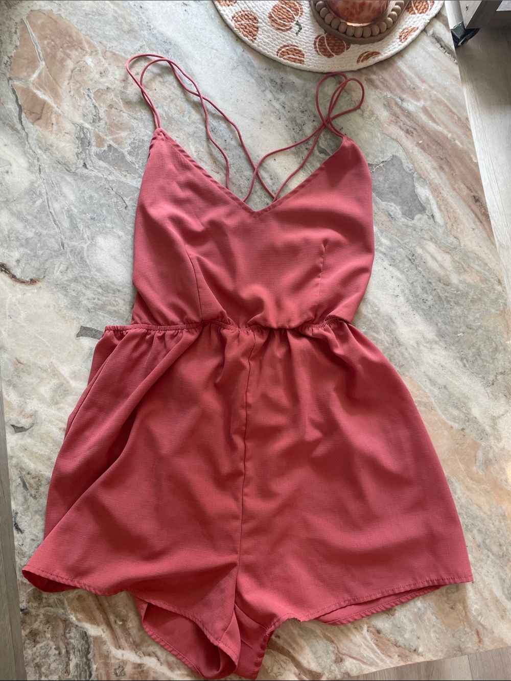 SHEIN Coral Pink Strappy V-Neck Romper